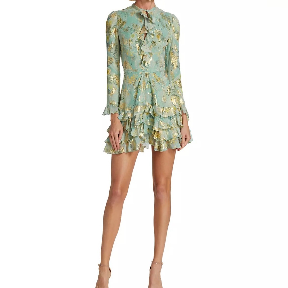 Etro Metallic Leaf Ruffle Mini Dress